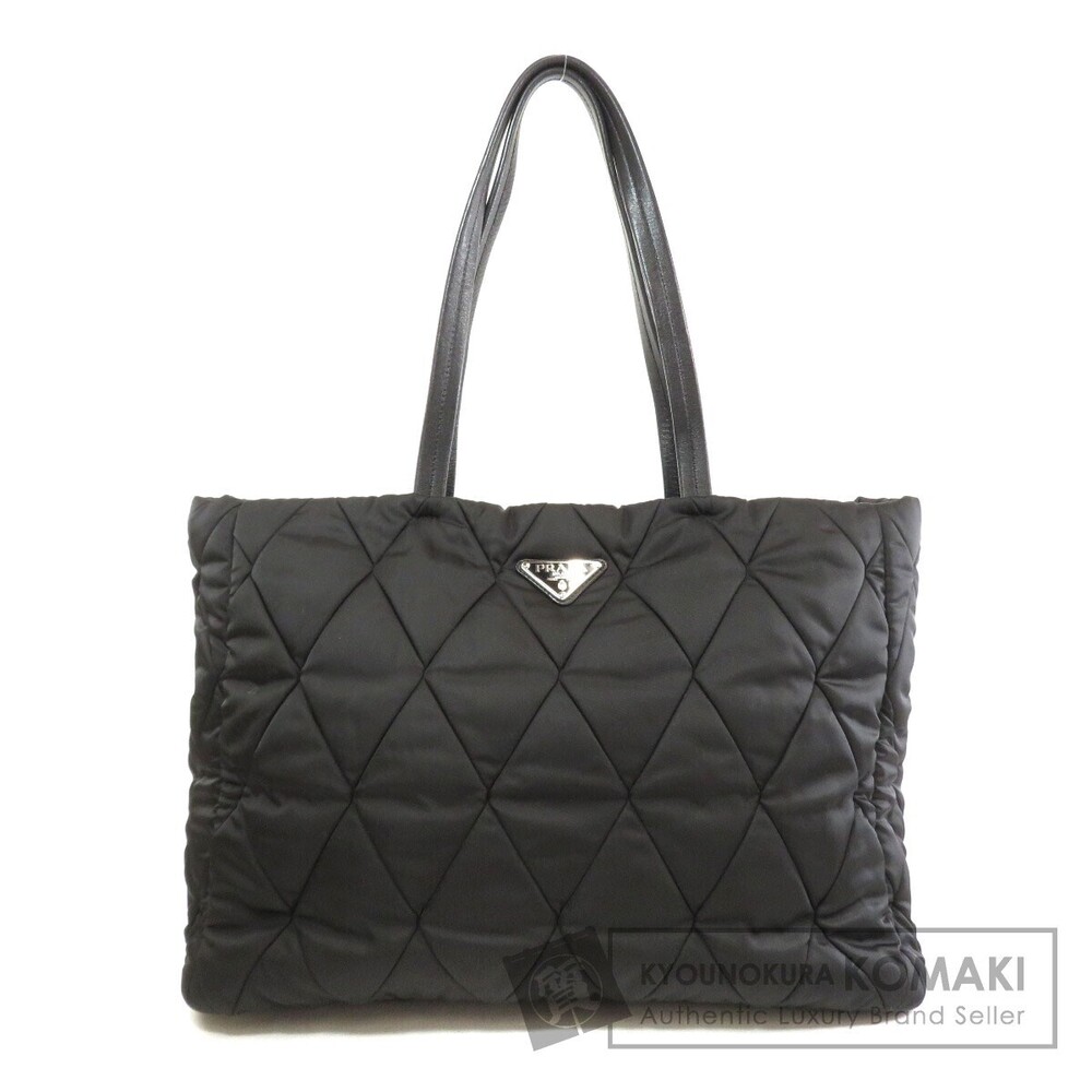 Prada black padded tote bag quilted triangle